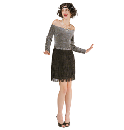 Gatsby Flapper Verkleed Jurk Dames Zilver/Zwart