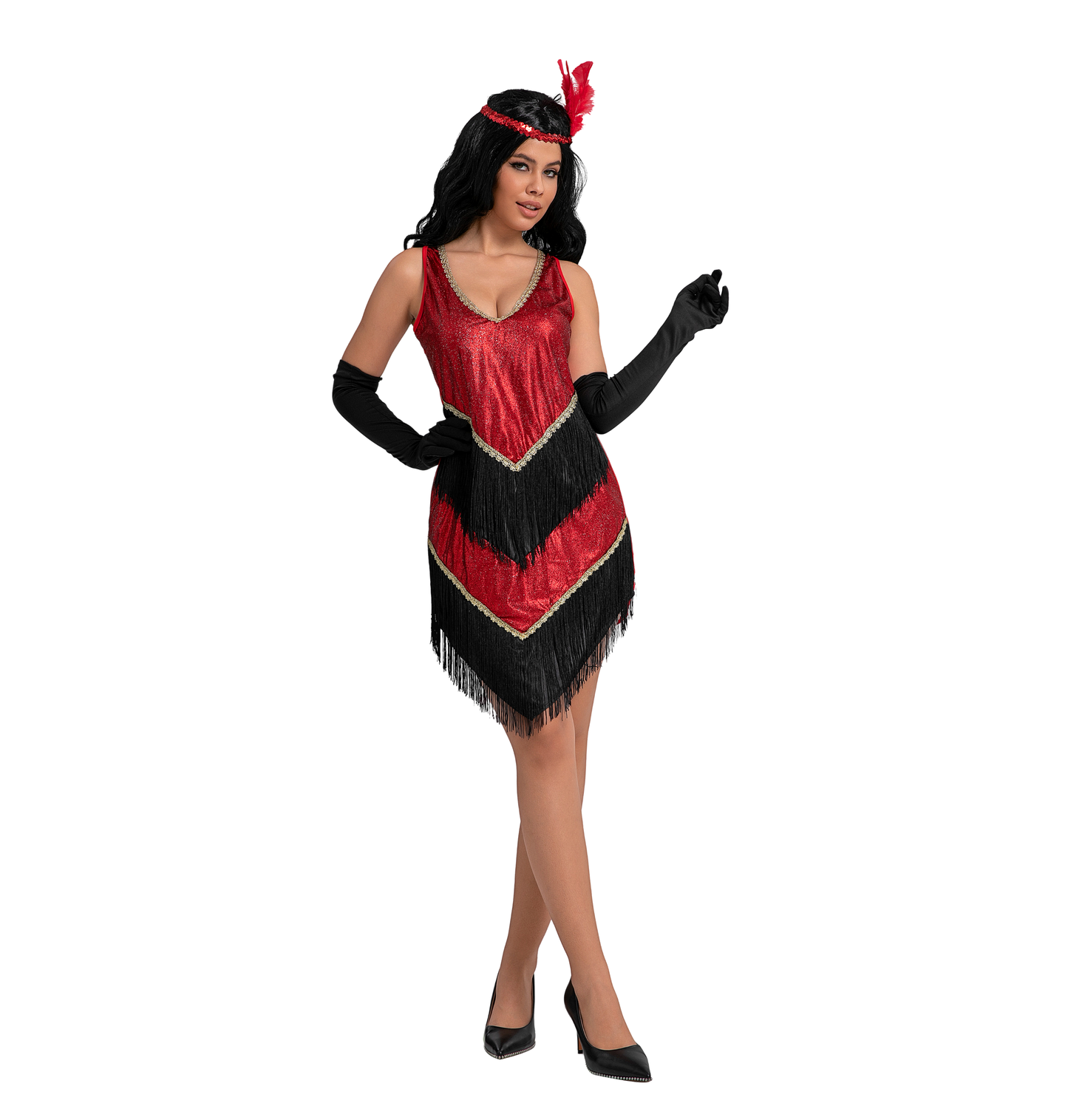 Gatsby Flapper Verkleed Jurk Dames Rood/Zwart