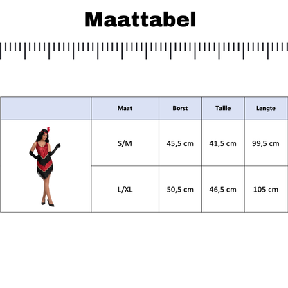 Gatsby Flapper Verkleed Jurk Dames Rood/Zwart