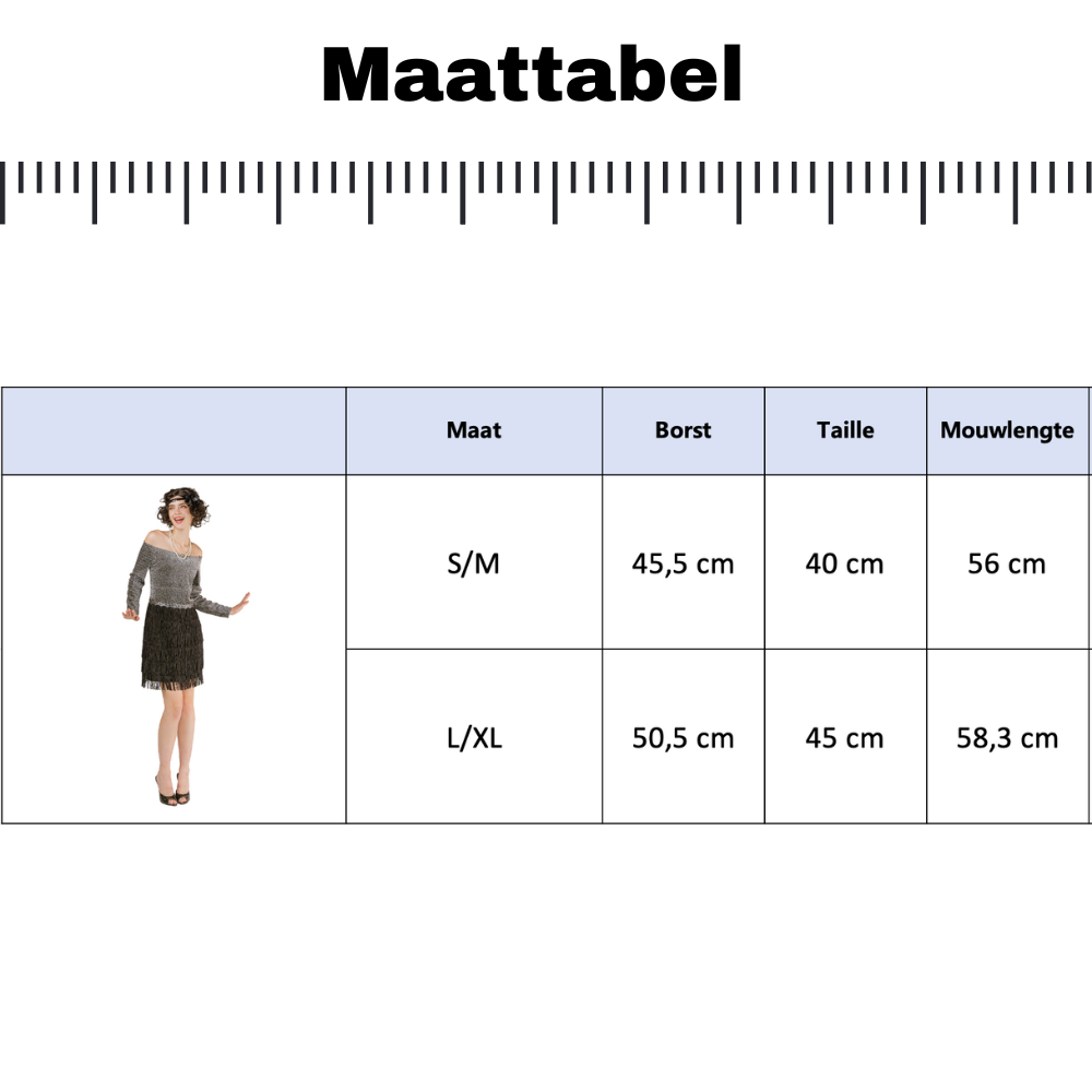 Gatsby Flapper Verkleed Jurk Dames Zilver/Zwart