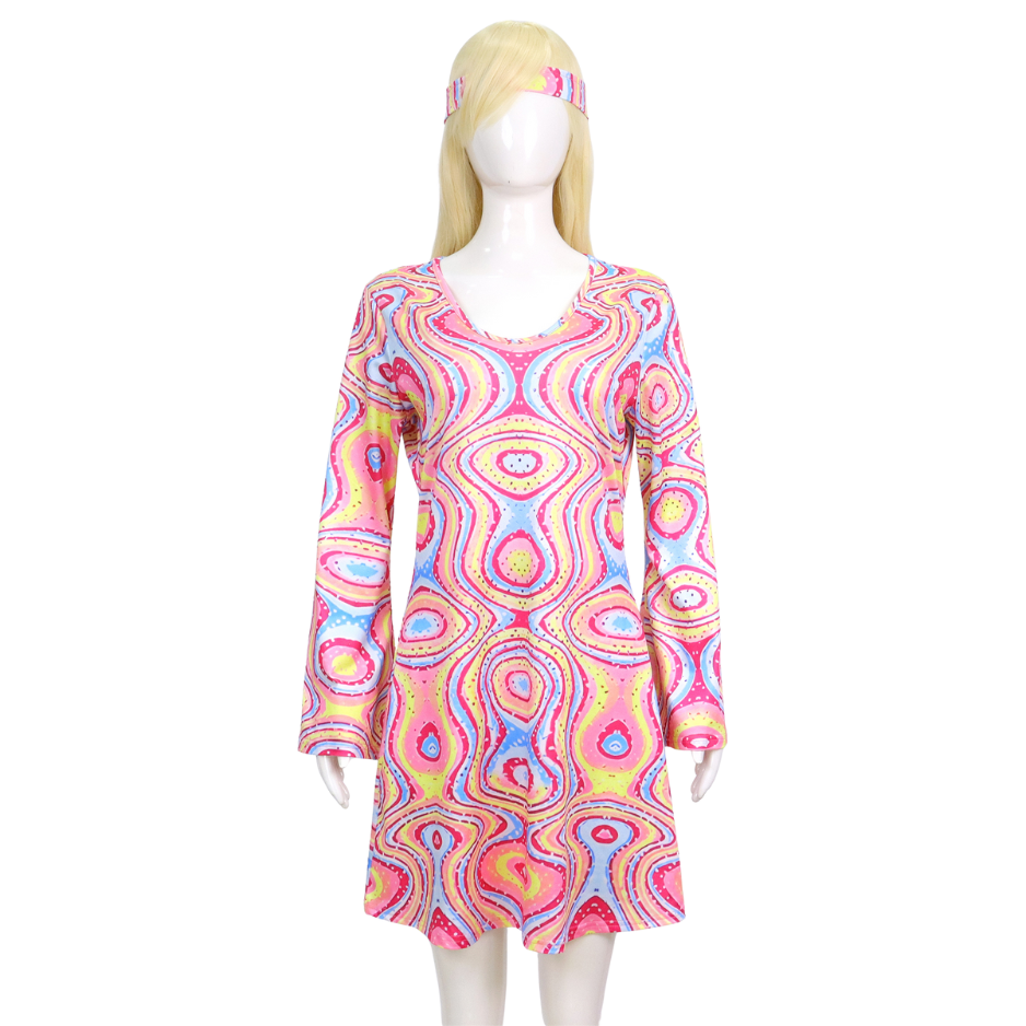 Hippie Verkleedjurk Dames Roze Gekleurde print