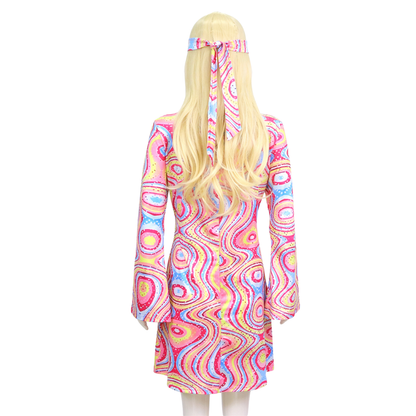 Hippie Verkleedjurk Dames Roze Gekleurde print