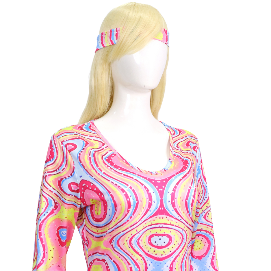 Hippie Verkleedjurk Dames Roze Gekleurde print