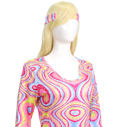 Hippie Verkleedjurk Dames Roze Gekleurde print