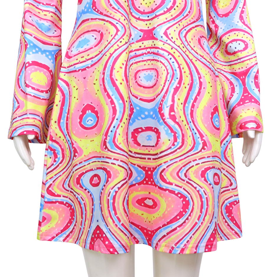 Hippie Verkleedjurk Dames Roze Gekleurde print