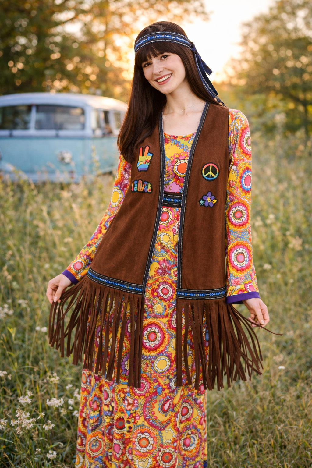 Hippie Jurk Dames met Vest & Hoofdband