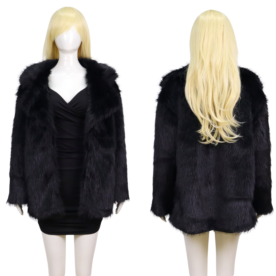 Zwarte Faux Bontjas voor Dames