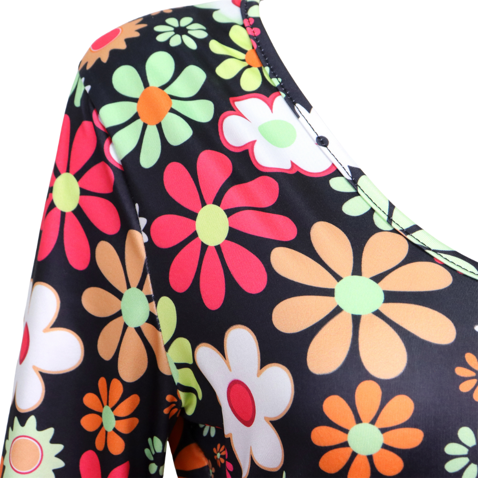 Hippie Verkleedjurk Dames Zwart met Bloemen print