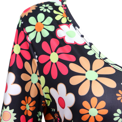 Hippie Verkleedjurk Dames Zwart met Bloemen print