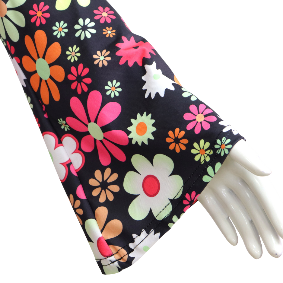 Hippie Verkleedjurk Dames Zwart met Bloemen print
