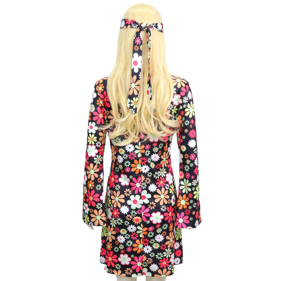 Hippie Verkleedjurk Dames Zwart met Bloemen print