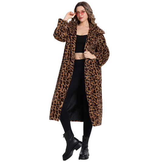 Lange Luipaard Faux Bontjas Dames