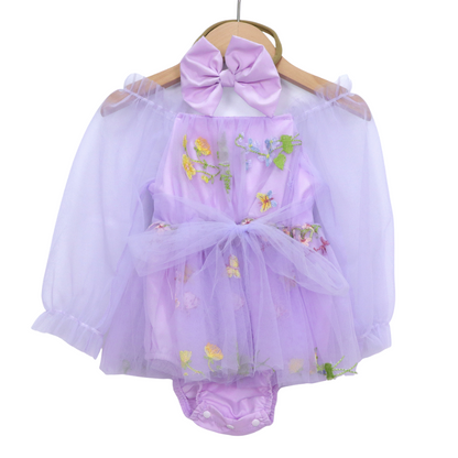 Baby Meisjes Prinsessenjurk met Bloemen en Haarband Lila