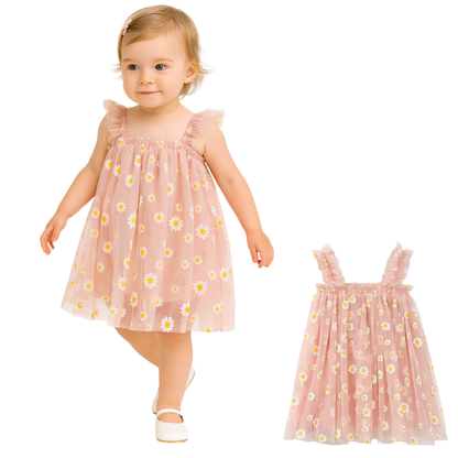 Zomerjurkje Oud Roze Tule met Madeliefjes