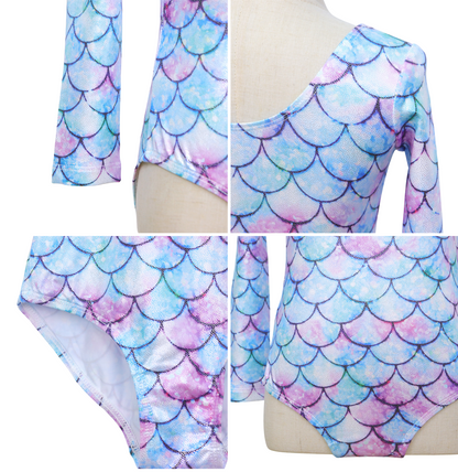 Turnpakje Meisjes met Lange Mouwen Mermaid Schubben met Scrunchie