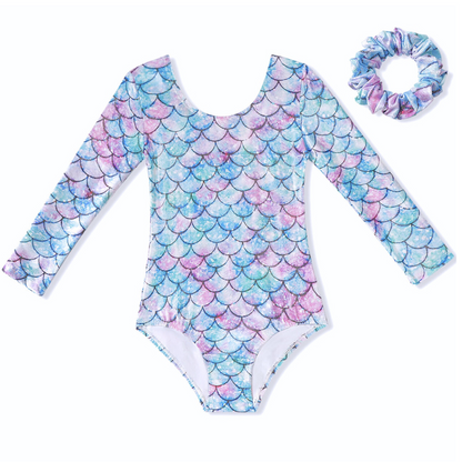 Turnpakje Meisjes met Lange Mouwen Mermaid Schubben met Scrunchie