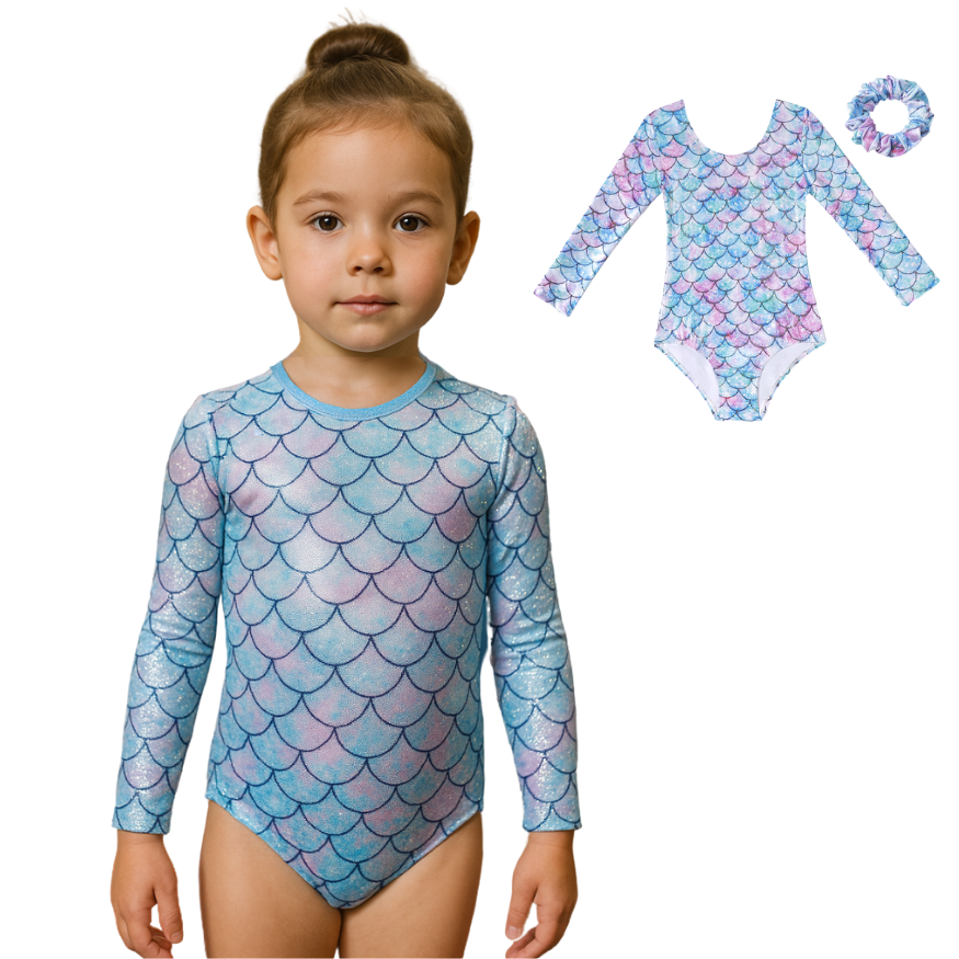 Turnpakje Meisjes met Lange Mouwen Mermaid Schubben met Scrunchie