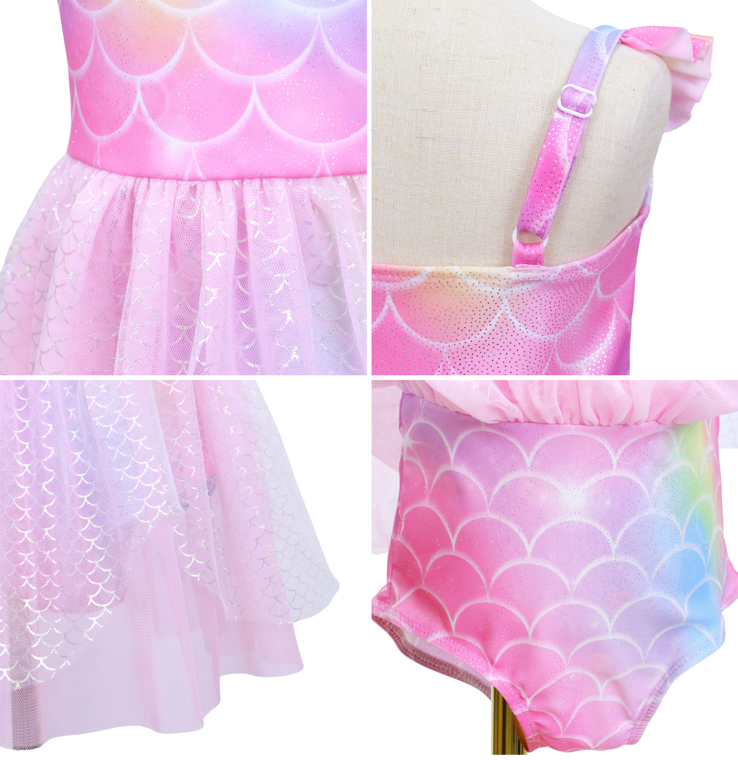 Zeemeermin Badpak Meisjes met Rokje Roze Pastel Regenboog