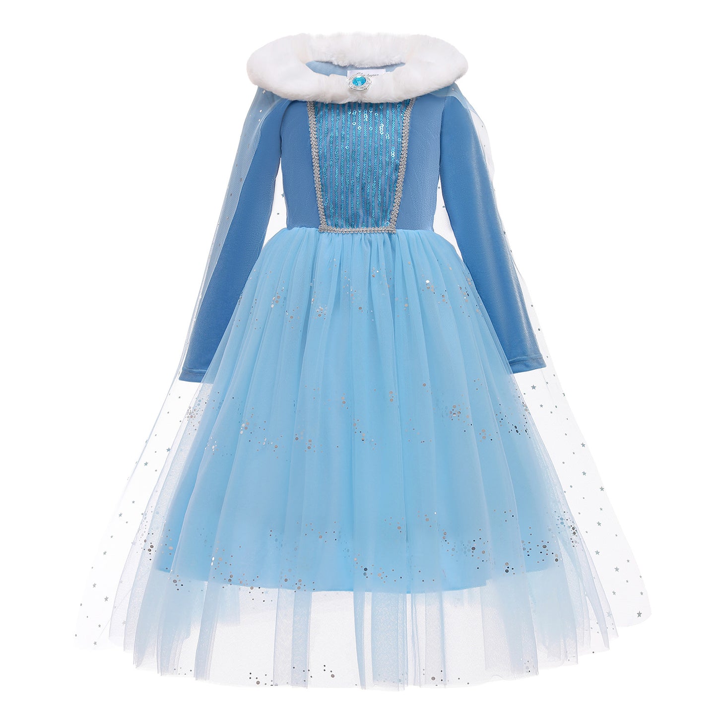 Luxe Elsa ijsprinses Winterjurk met Bontkraag Blauw