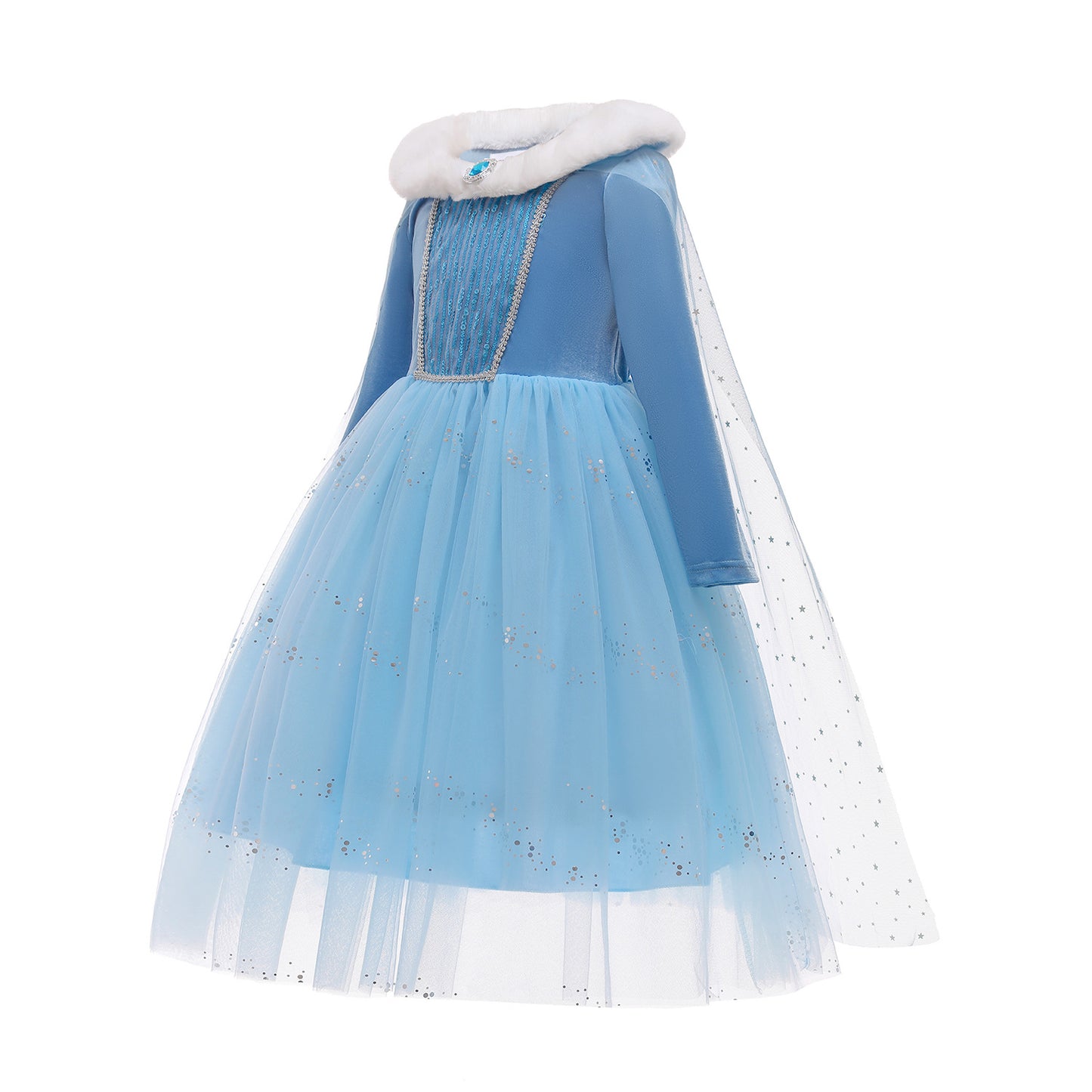 Luxe Elsa ijsprinses Winterjurk met Bontkraag Blauw