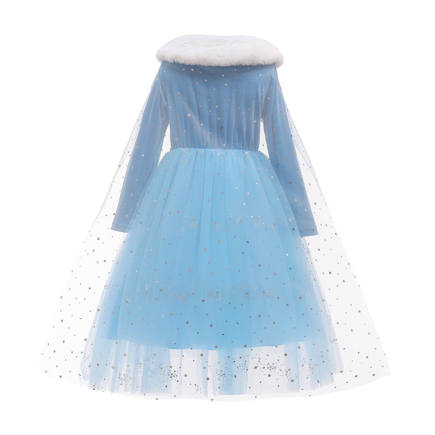 Luxe Elsa ijsprinses Winterjurk met Bontkraag Blauw