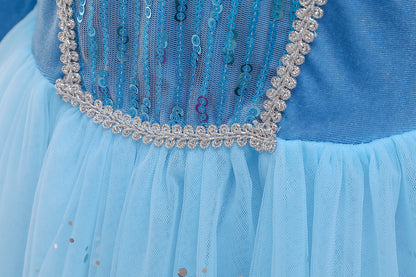 Luxe Elsa ijsprinses Winterjurk met Bontkraag Blauw