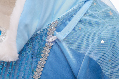 Luxe Elsa ijsprinses Winterjurk met Bontkraag Blauw