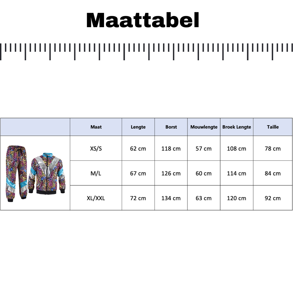 Retro Trainingspak Volwassenen Neon Panter Zebra Print met Metallic