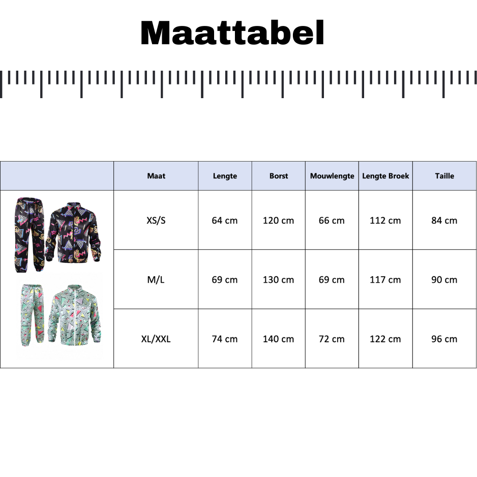 Retro Trainingspak Volwassenen Zwart met Retro Print