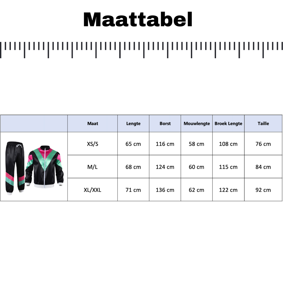 Retro Trainingspak Volwassenen Zwart met Neon Roze & Groen