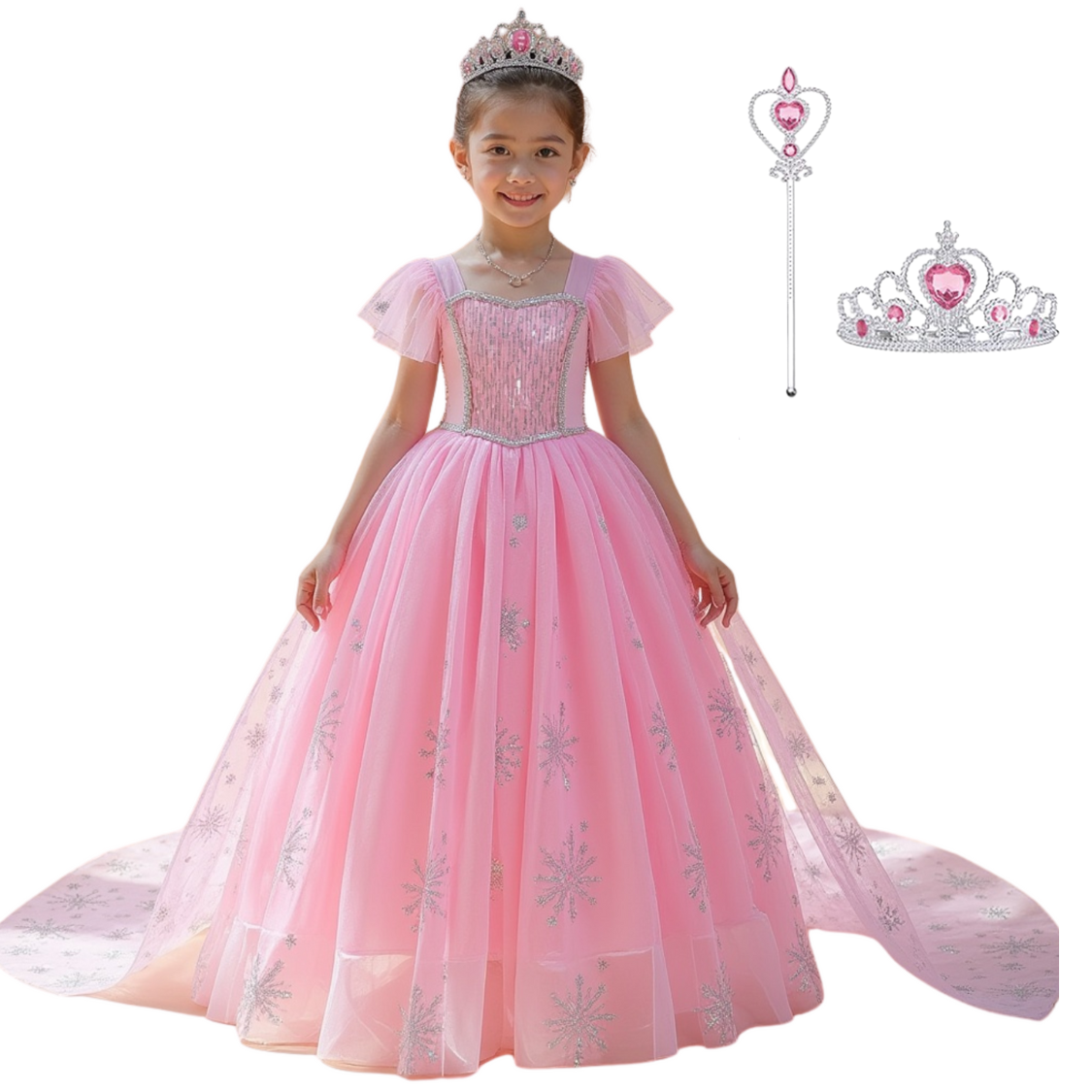 Elsa Prinsessenjurk Roze met staf en kroon