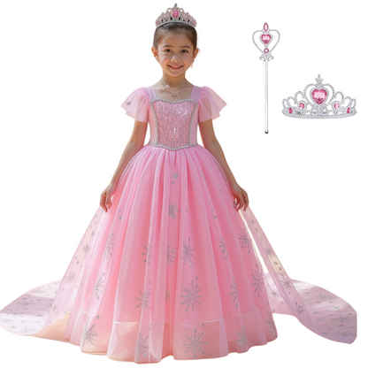 Elsa Prinsessenjurk Roze met staf en kroon