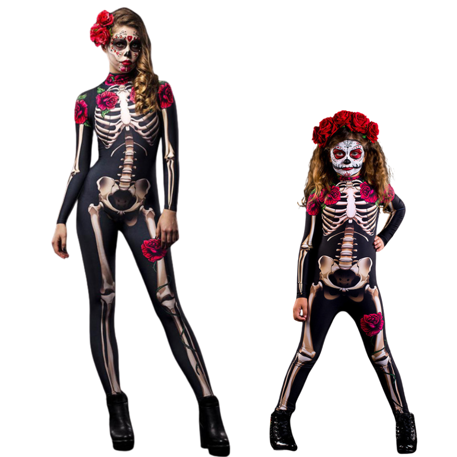 Skelet Verkleedpak met Rozen Volwassenen