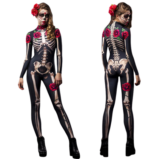 Skelet Verkleedpak met Rozen Volwassenen