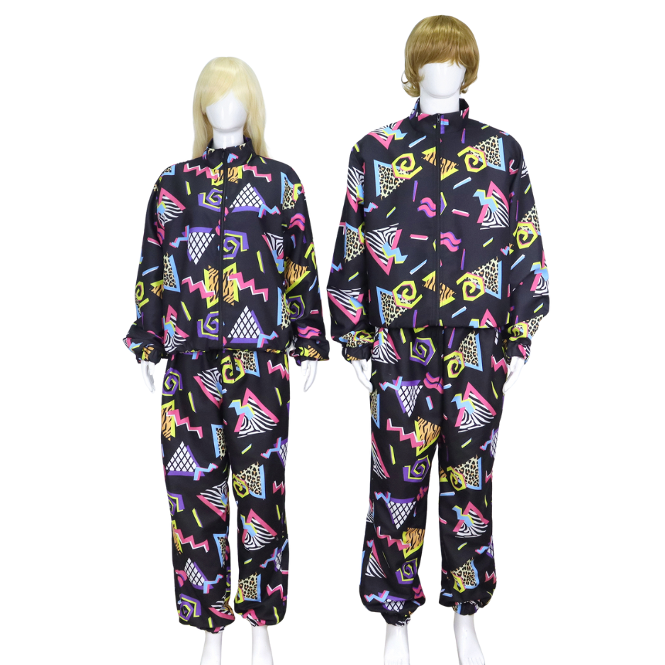 Retro Trainingspak Volwassenen Zwart met Retro Print