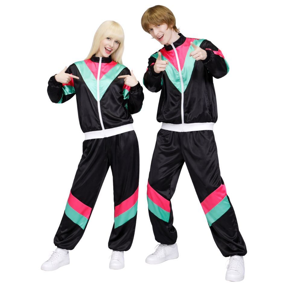 Retro Trainingspak Volwassenen Zwart met Neon Roze & Groen