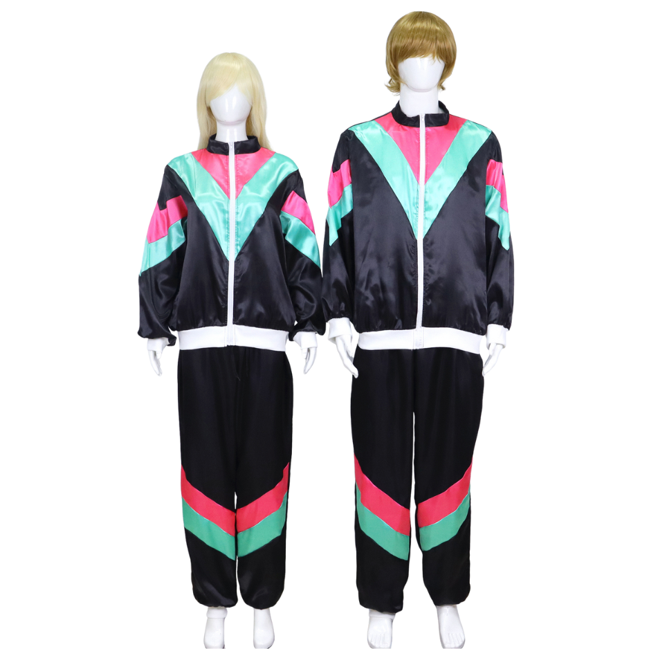 Retro Trainingspak Volwassenen Zwart met Neon Roze & Groen