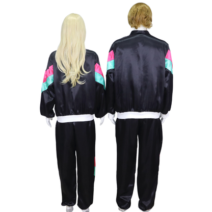 Retro Trainingspak Volwassenen Zwart met Neon Roze & Groen