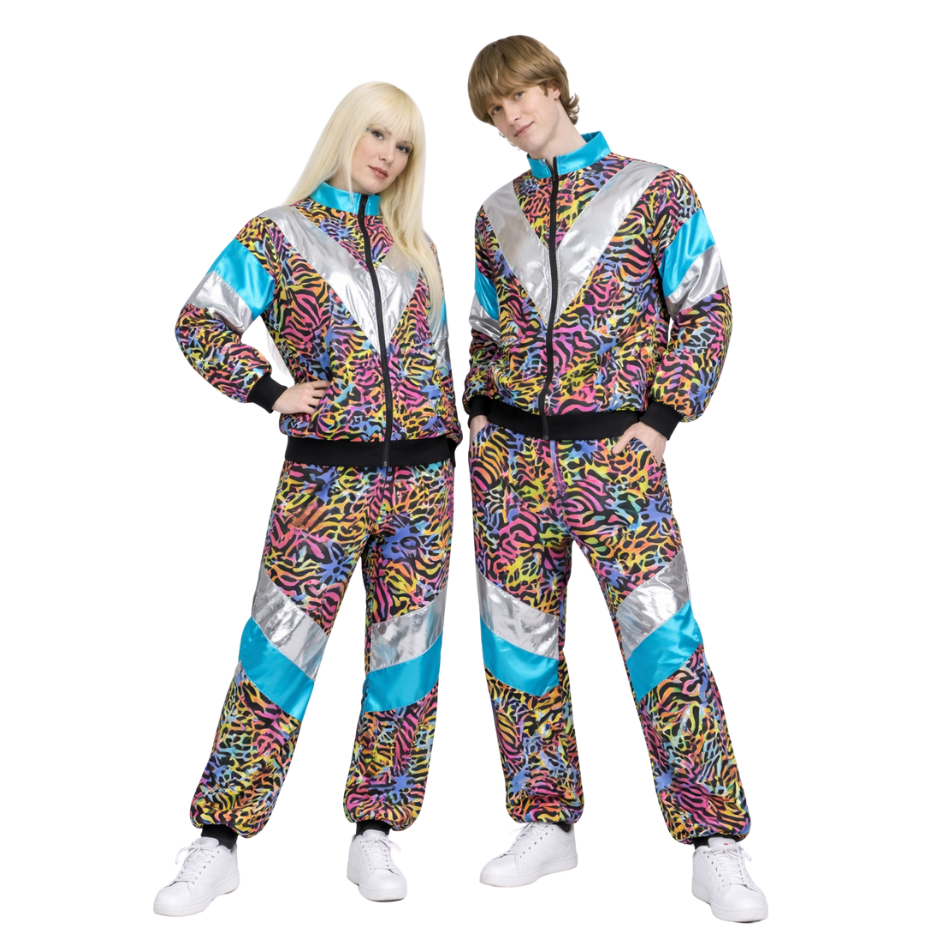 Retro Trainingspak Volwassenen Neon Panter Zebra Print met Metallic