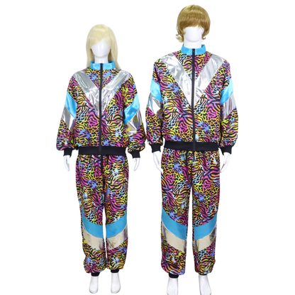 Retro Trainingspak Volwassenen Neon Panter Zebra Print met Metallic