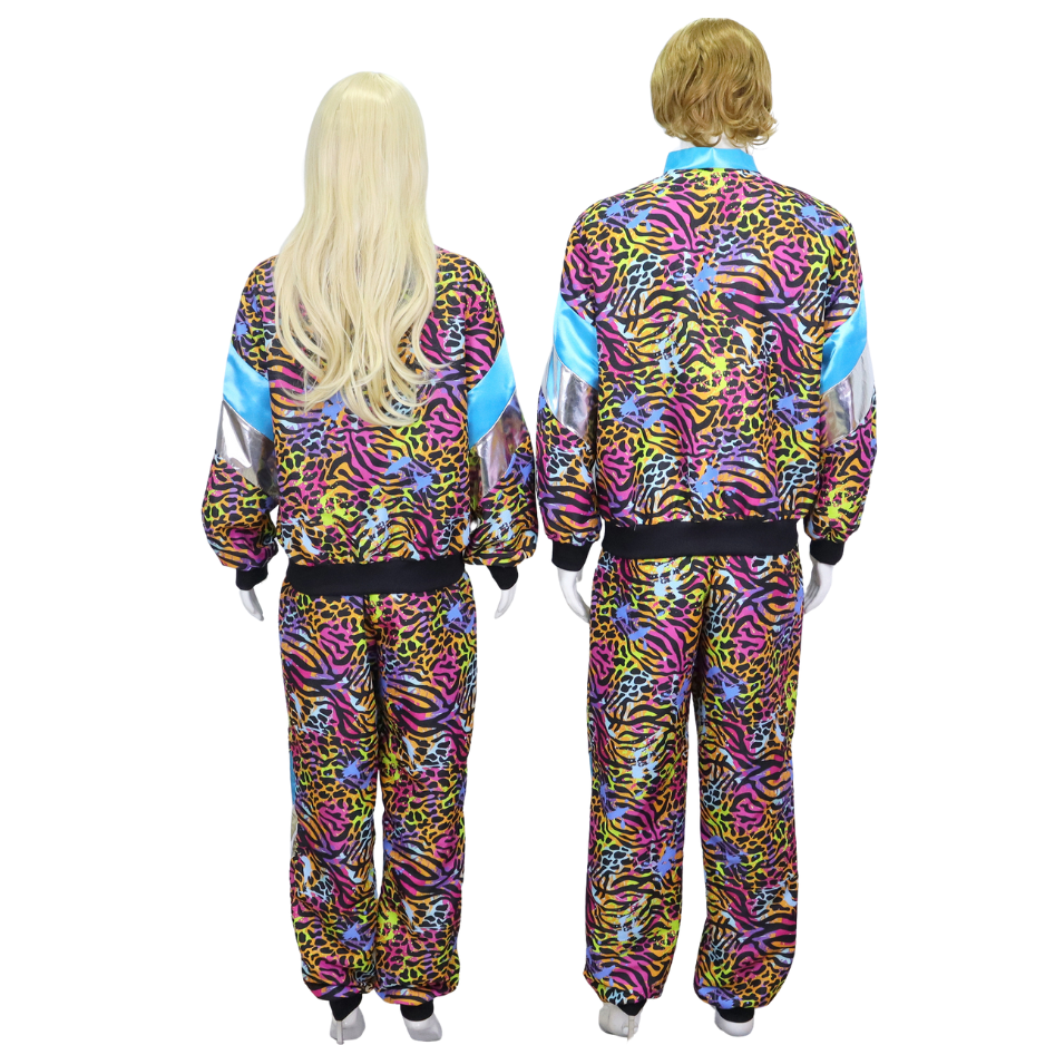 Retro Trainingspak Volwassenen Neon Panter Zebra Print met Metallic