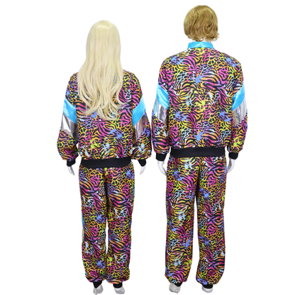 Retro Trainingspak Volwassenen Neon Panter Zebra Print met Metallic