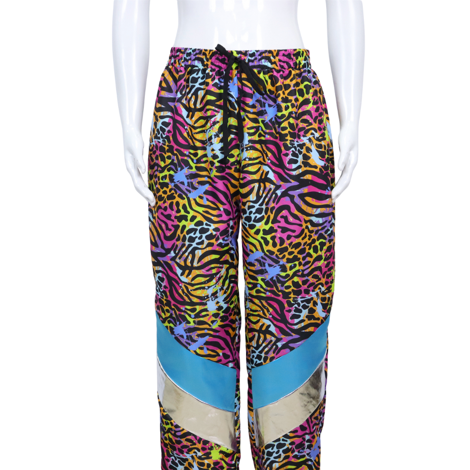 Retro Trainingspak Volwassenen Neon Panter Zebra Print met Metallic