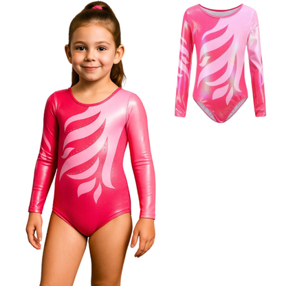 Turnpakje Meisjes met Lange Mouwen Hard Roze met Glitters en Strass Steentjes