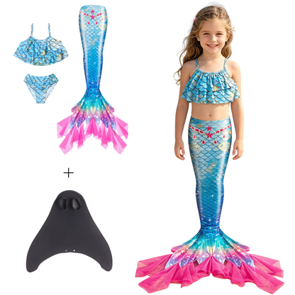Zeemeerminstaart met Bikini met MONOVIN Verkleedset Blauw Roze met Franje