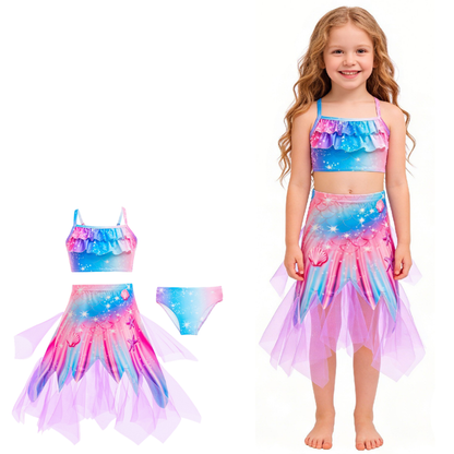 Zeemeermin Bikini Set met Luxe Zeemeermin Rok – Roze Blauw Paars
